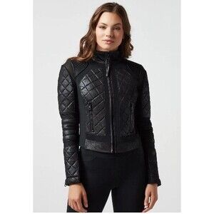 Blanc Noir Vintage Inspired Mesh Moto Jacket 100% Black Leather Retail $279 M